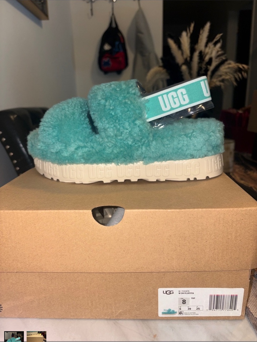 UGG  Teal Fluff Yeah Slide - Plush Shearling Slippers Sandal